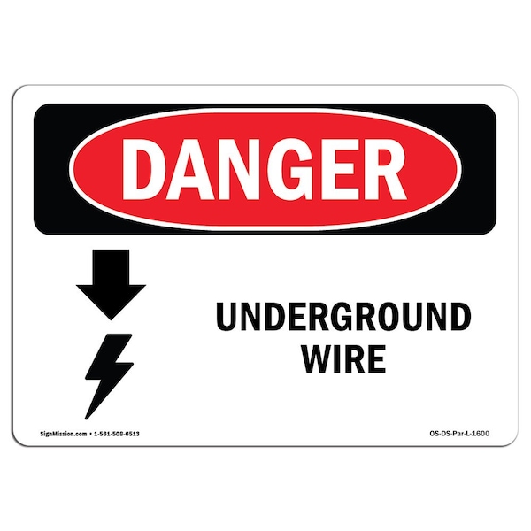 Safety Sign, OSHA Danger, 7" Height, 10" Width, Aluminum, Underground Live Wire, Landscape